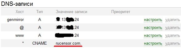 Настройка DNS для генератора зеркал